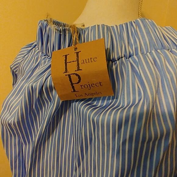 Haute Project Blouse Top Off Shoulder Button Down Vertical Striped Top Small - Picture 4 of 6